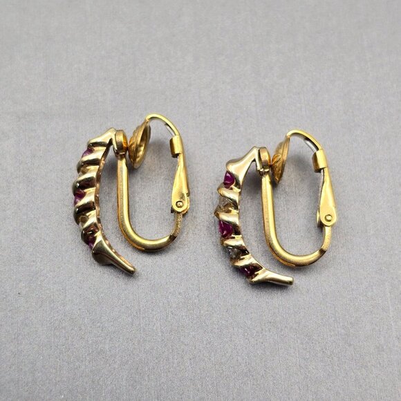 VTG Gold-Filled Pink Tourmaline & Lab Grown Diamonds Clip-On 1/2 Hoop Earrings - Picture 5 of 10